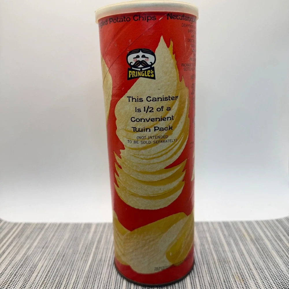 Vintage Pringles Newfangled Potato Chips Canister 1970s P&G Advertising Tin Lid